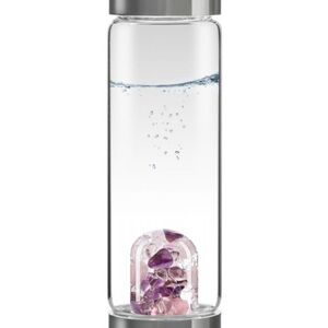 VitaJuwel Wellness Gemstone Glass Water Bottle Amethyst Clear & Rose Quartz
